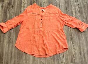 Curvy Women's 1X Coral Henley Tunic Blouse